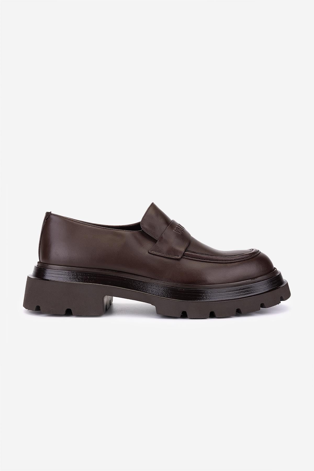  Valmenti Erkek Hakiki Deri Kahverengi Loafer Ayakkabı