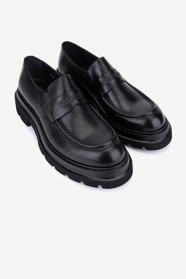  Valmenti Erkek Hakiki Deri Siyah Loafer Ayakkabı