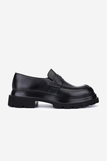  Valmenti Erkek Hakiki Deri Siyah Loafer Ayakkabı