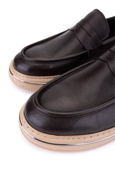  Tamer Tanca Erkek Hakiki Deri Kahverengi Loafer Ayakkabı