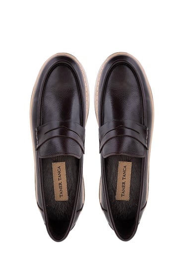  Tamer Tanca Erkek Hakiki Deri Kahverengi Loafer Ayakkabı
