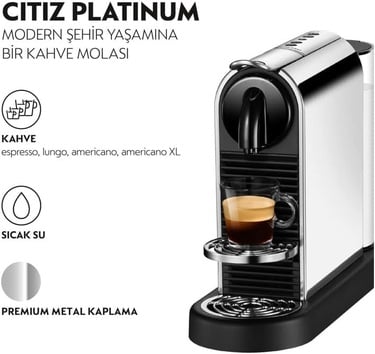  Nespresso D140 Citiz Platinum,Paslanmaz Çelik Kapsüllü Kahve Makinesi
