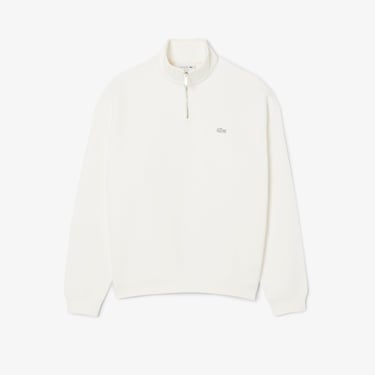  Unisex Loose Fit Yarım Fermuarlı Beyaz Sweatshirt