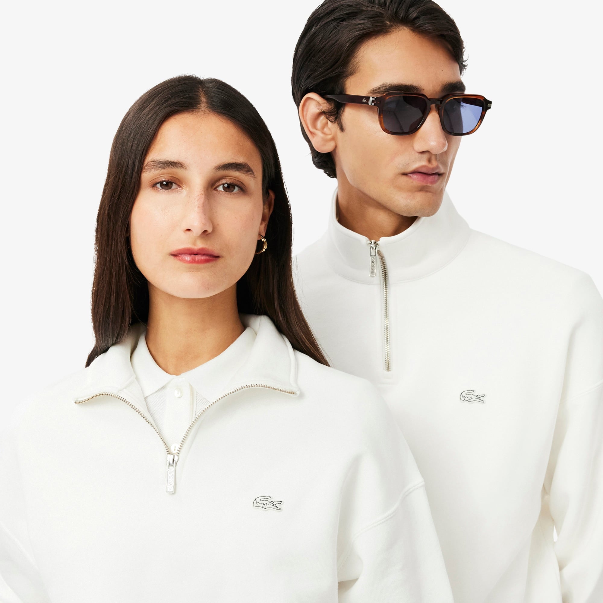 Unisex Loose Fit Yarım Fermuarlı Beyaz Sweatshirt