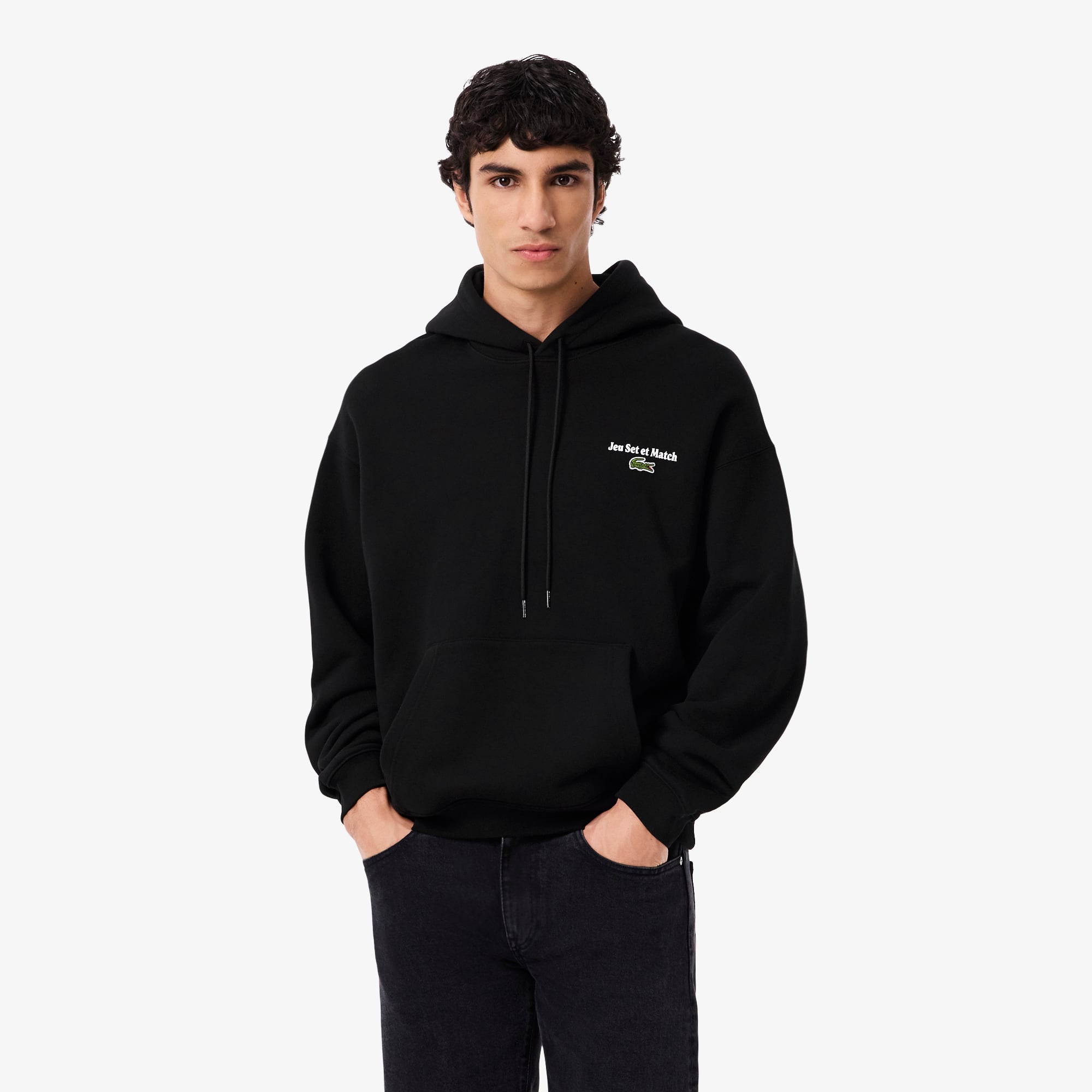  Erkek Loose Fit Kapüşonlu Siyah Sweatshirt