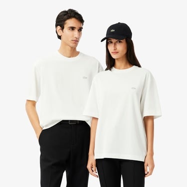  Unisex Loose Fit Bisiklet Yaka Beyaz T-Shirt