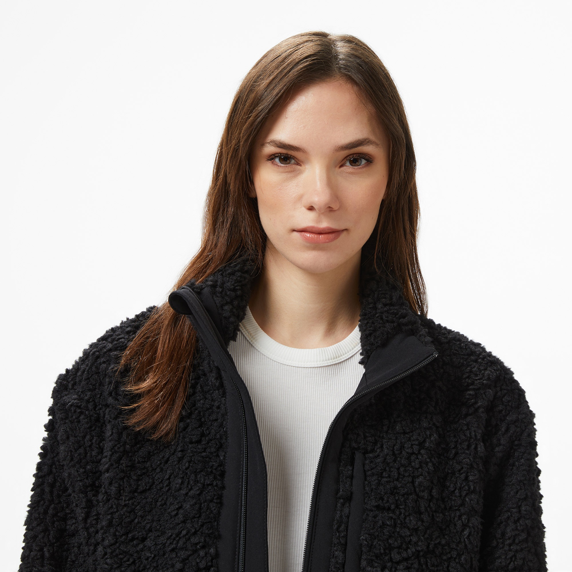 Lacoste Kadın Dik Yaka Renk Bloklu Siyah Ceket