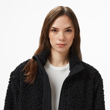  Lacoste Kadın Dik Yaka Renk Bloklu Siyah Ceket