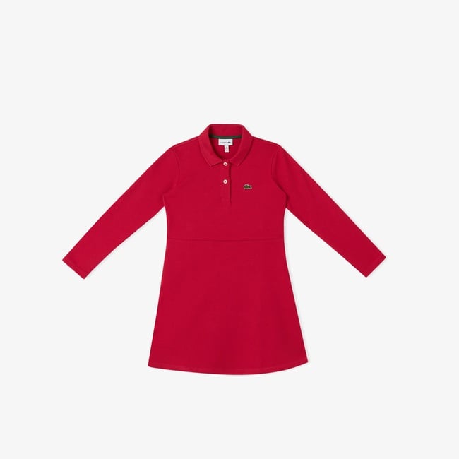  Çocuk Uzun Kollu Polo Yaka Koyu Pembe Elbise