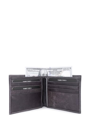  Tamer Tanca Erkek Hakiki Deri Gri Cüzdan
