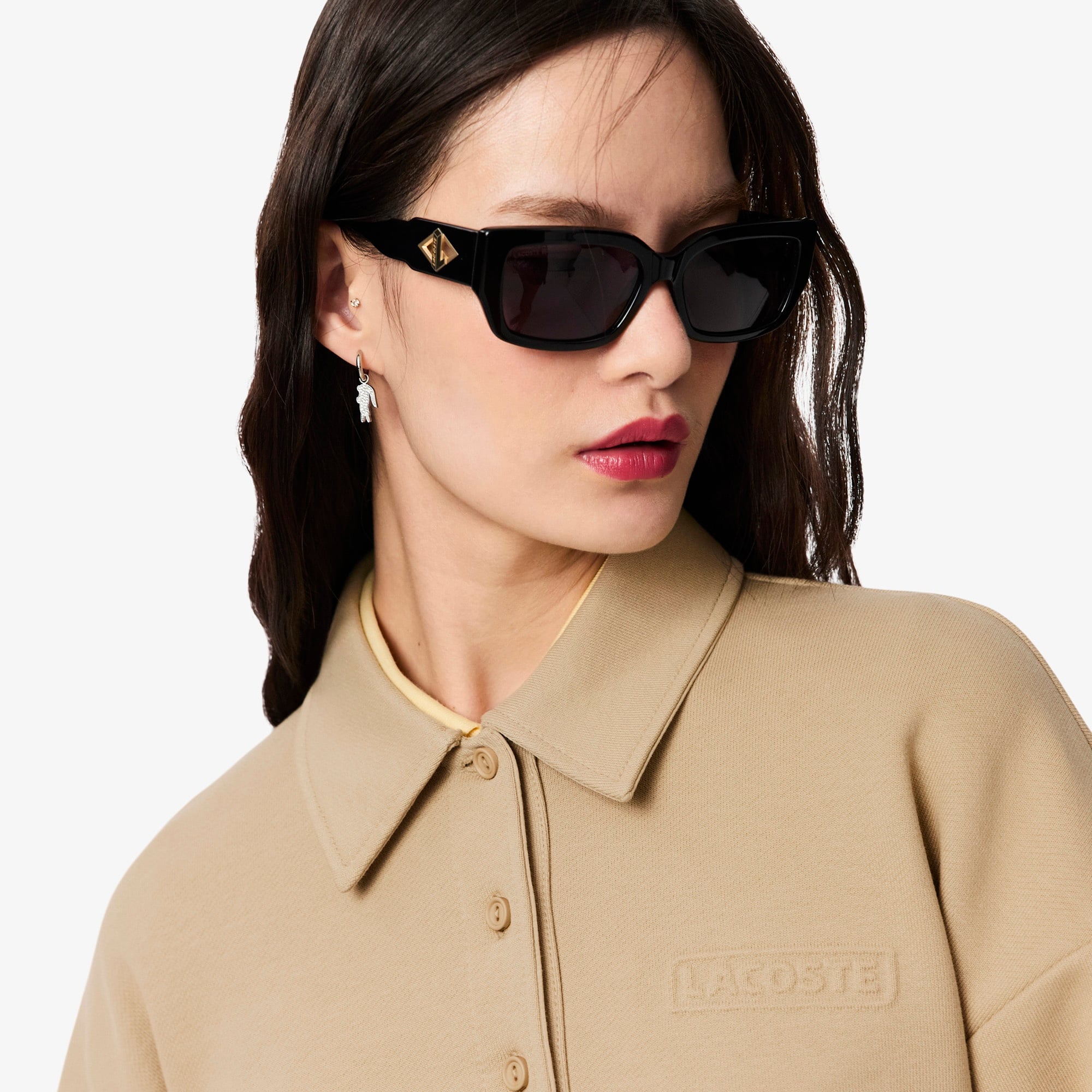 Lacoste Kadın Relaxed Fit Polo Yaka Yün Bej Triko