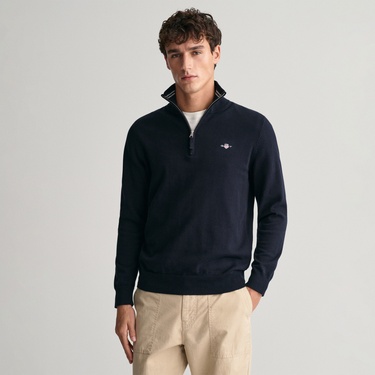  GANT Erkek Lacivert Regular Fit Yarım Fermuarlı Kazak