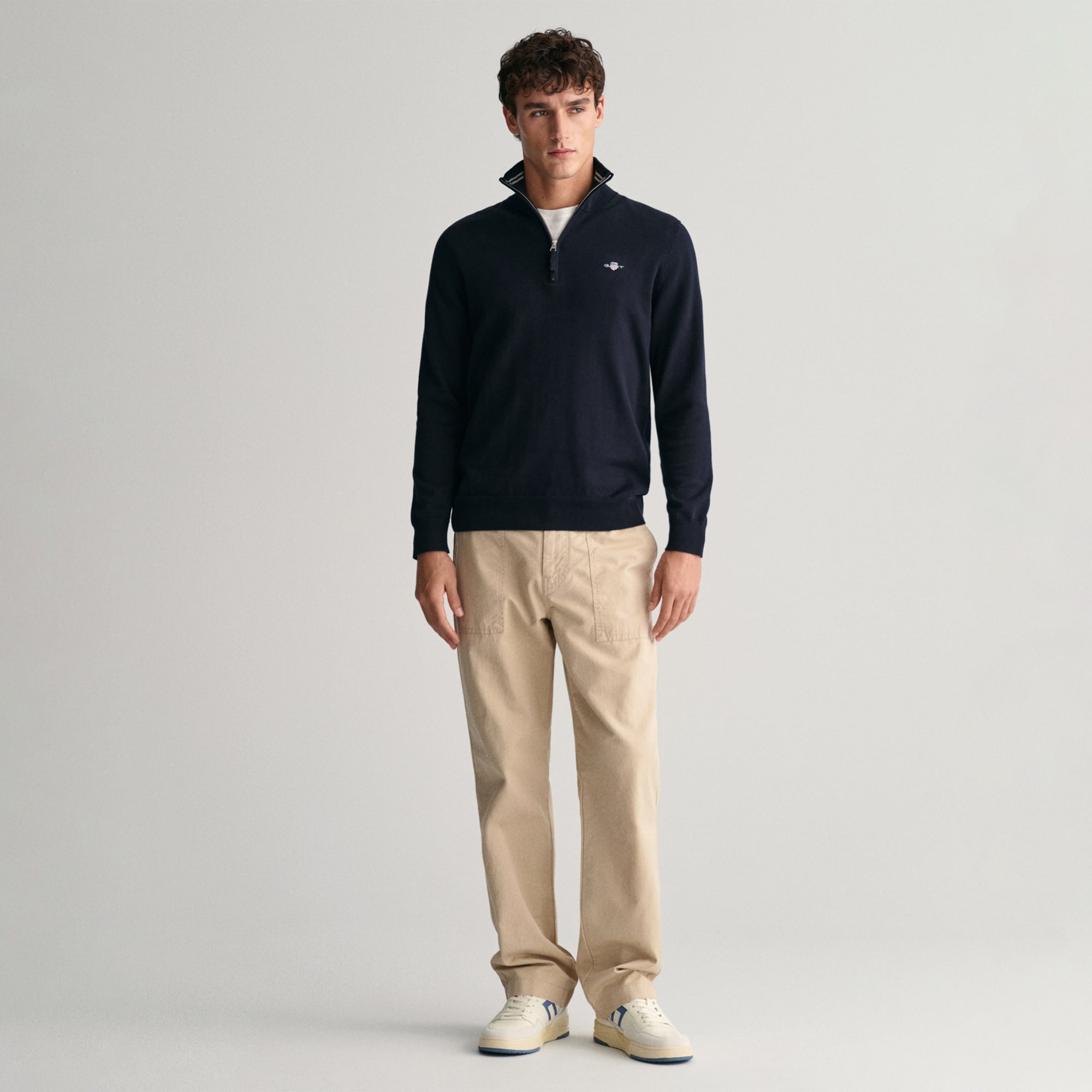 GANT Erkek Lacivert Regular Fit Yarım Fermuarlı Kazak