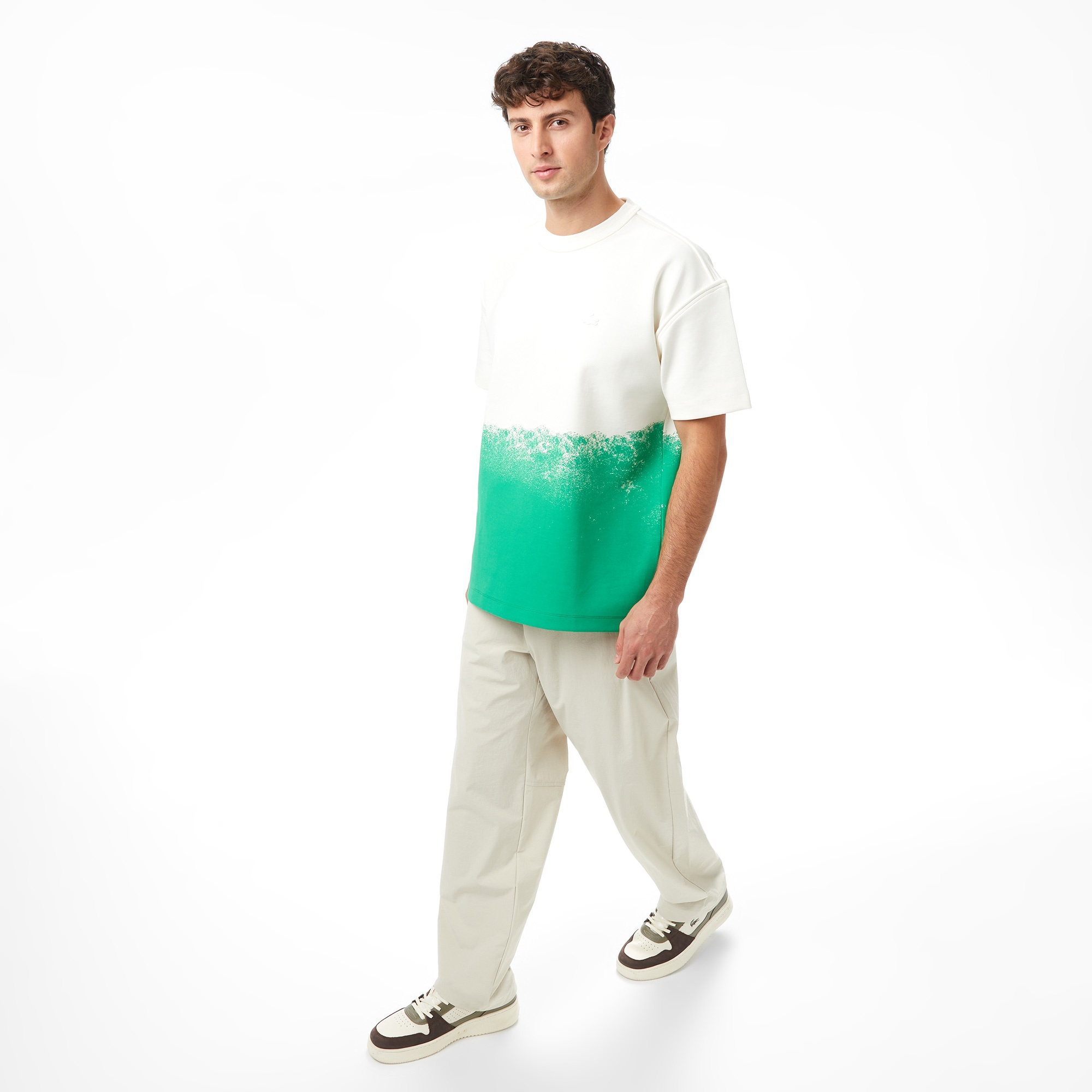 Lacoste x House of SuperStep Renk Bloklu Erkek Yeşil T-Shirt