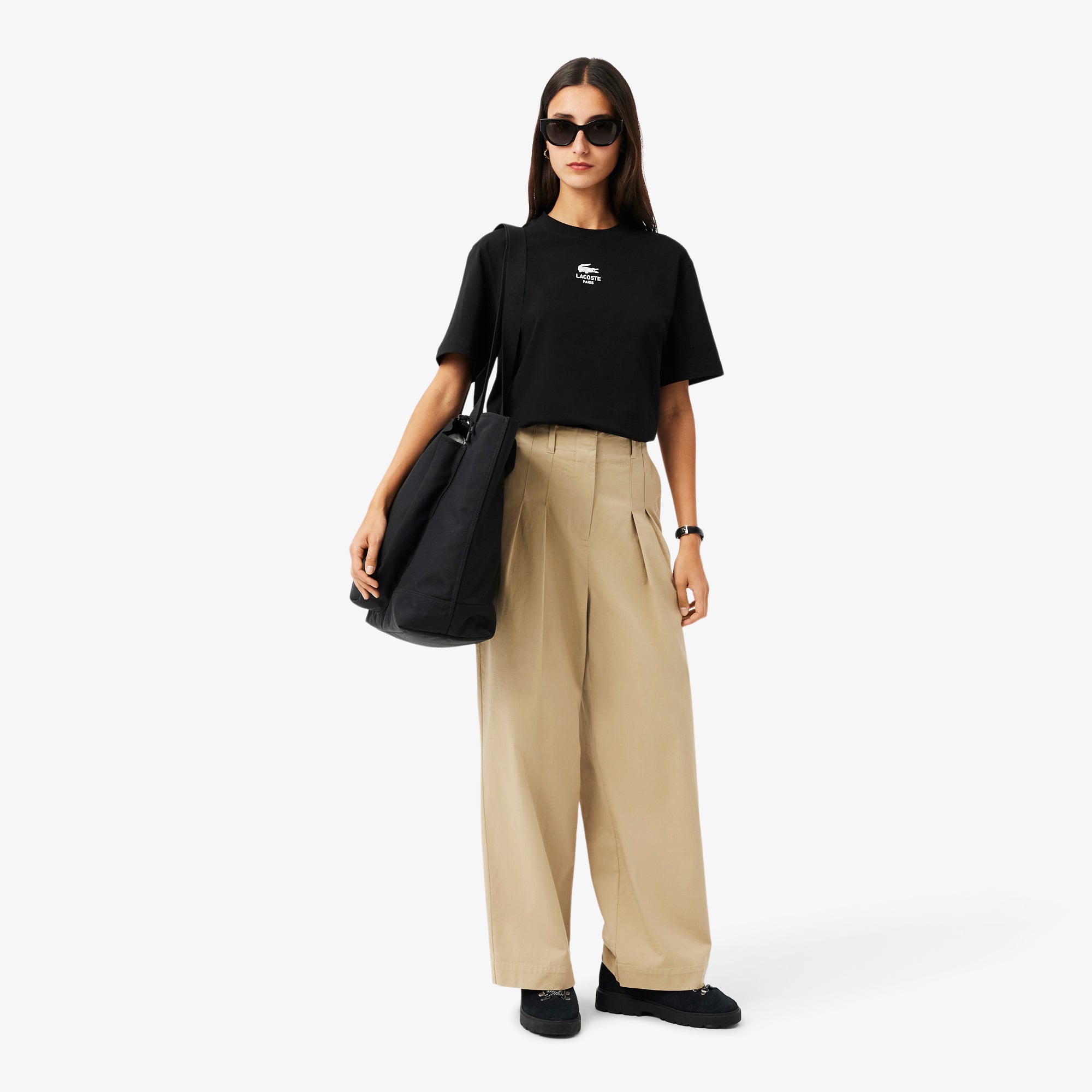  Lacoste Signature Print Paris Unisex Siyah T-Shirt