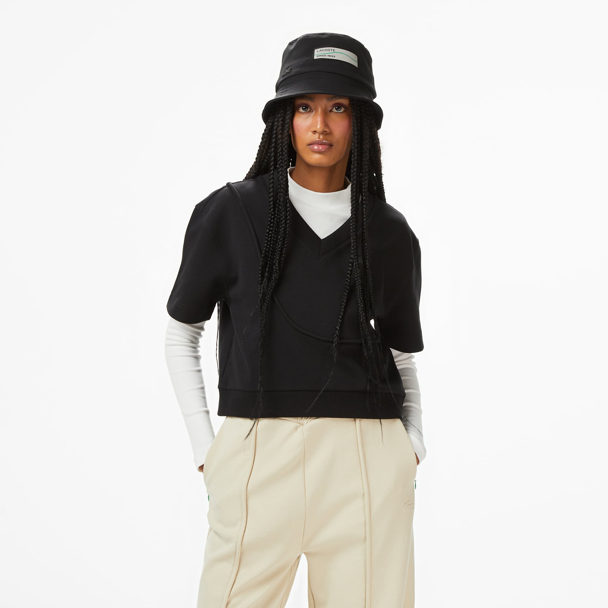  Lacoste x House of SuperStep Loose Fit Kadın Siyah T-Shirt