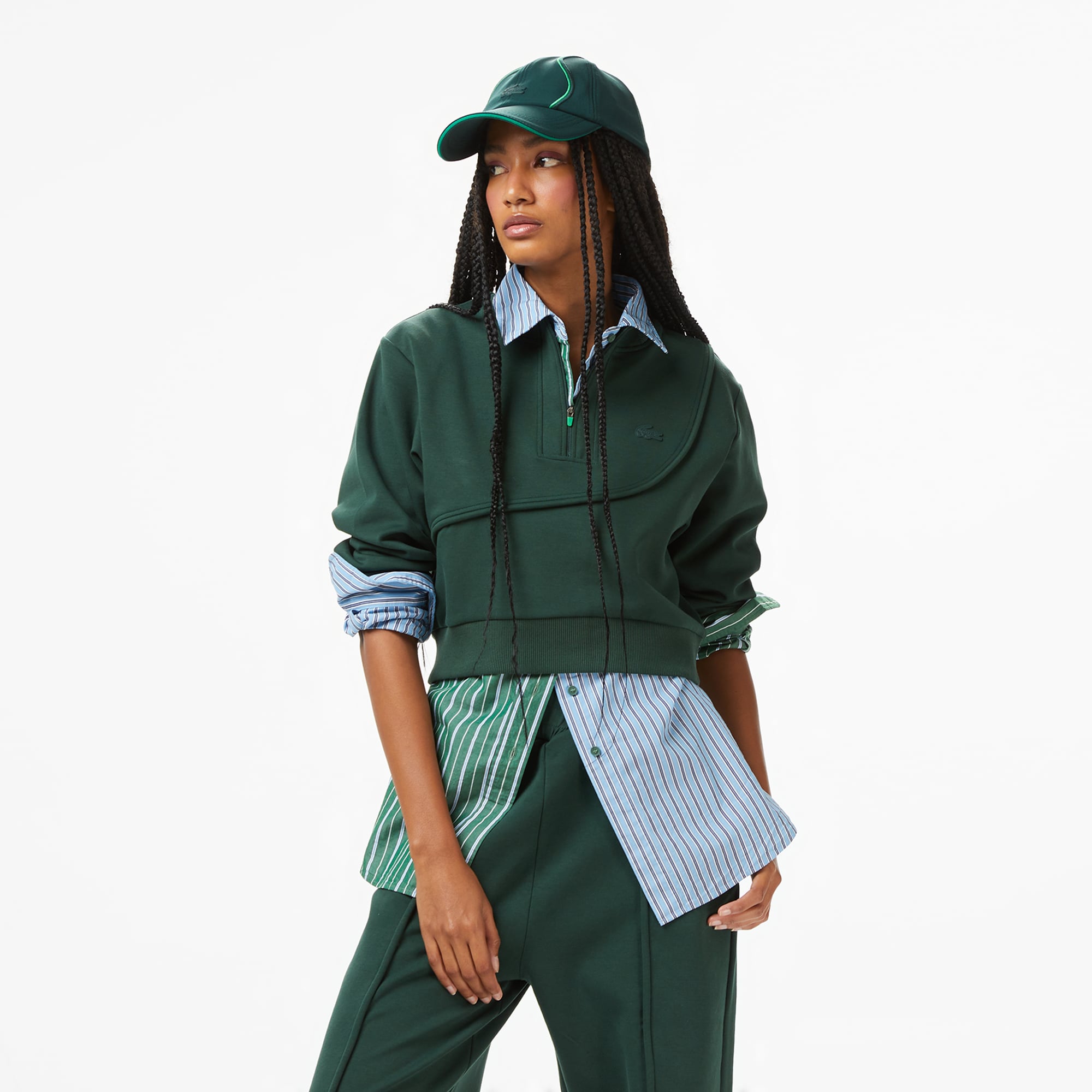  Lacoste x House of SuperStep Bisiklet Yaka Kadın Yeşil Sweatshirt