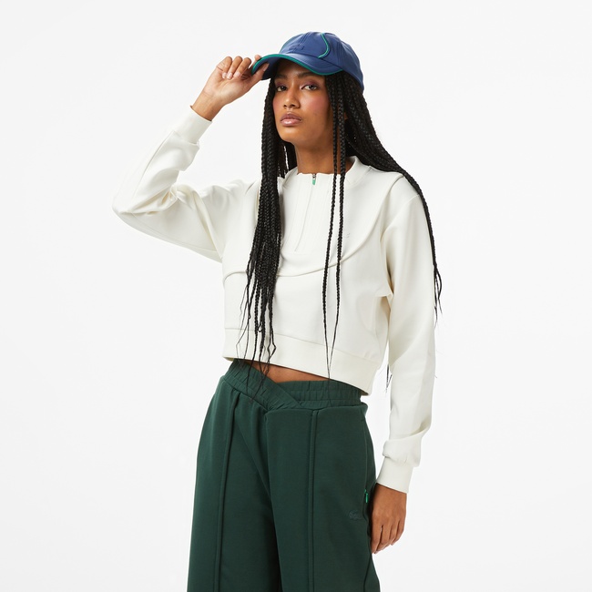  Lacoste x House of SuperStep Bisiklet Yaka Kadın Beyaz Sweatshirt