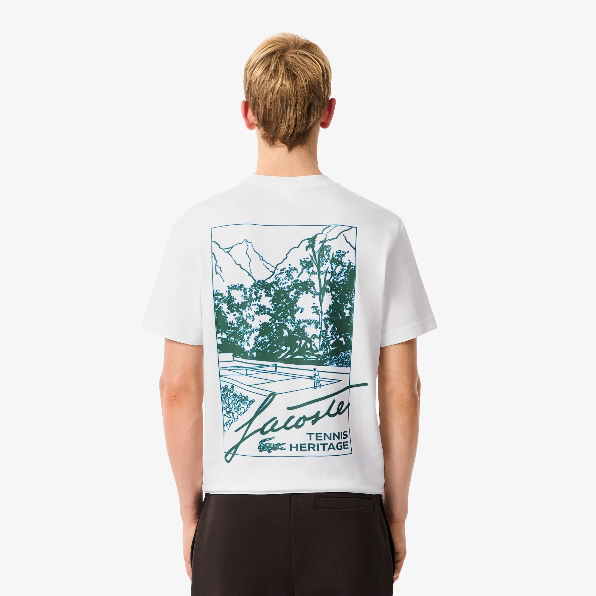 Lacoste Tennis Heritage Multi Print Erkek Beyaz T-Shirt