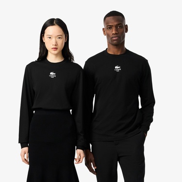  Lacoste Print Fleece Erkek Siyah Sweatshirt