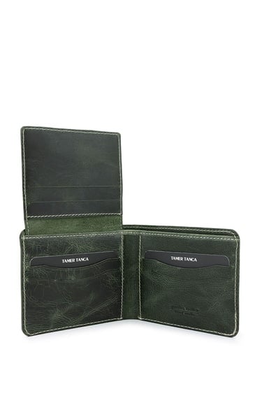  Tamer Tanca Erkek Hakiki Deri  Yeşil Cüzdan