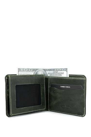  Tamer Tanca Erkek Hakiki Deri  Yeşil Cüzdan
