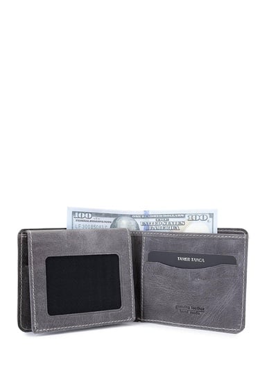 Tamer Tanca Erkek Hakiki Deri Gri Cüzdan