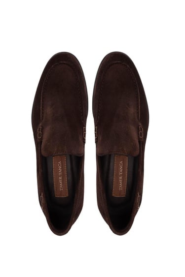  Tamer Tanca Erkek Hakiki Deri Kahverengi Süet Loafer Ayakkabı
