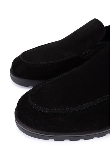  Tamer Tanca Erkek Hakiki Deri Siyah Süet Loafer Ayakkabı
