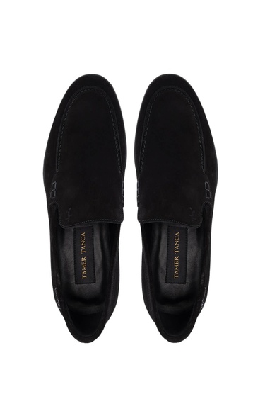  Tamer Tanca Erkek Hakiki Deri Siyah Süet Loafer Ayakkabı