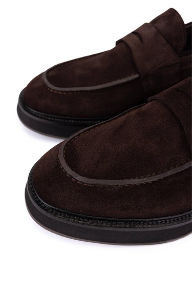  Tamer Tanca Erkek Hakiki Deri Kahverengi Süet Loafer Ayakkabı