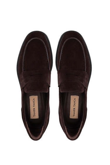  Tamer Tanca Erkek Hakiki Deri Kahverengi Süet Loafer Ayakkabı