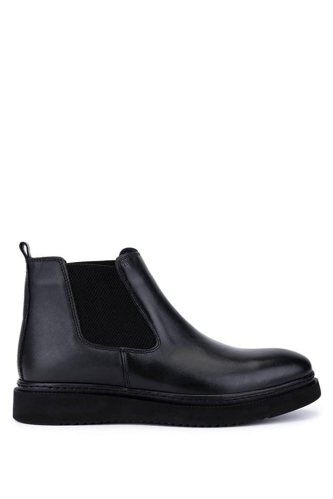  Tamer Tanca Erkek Hakiki Deri Siyah Casual Bot