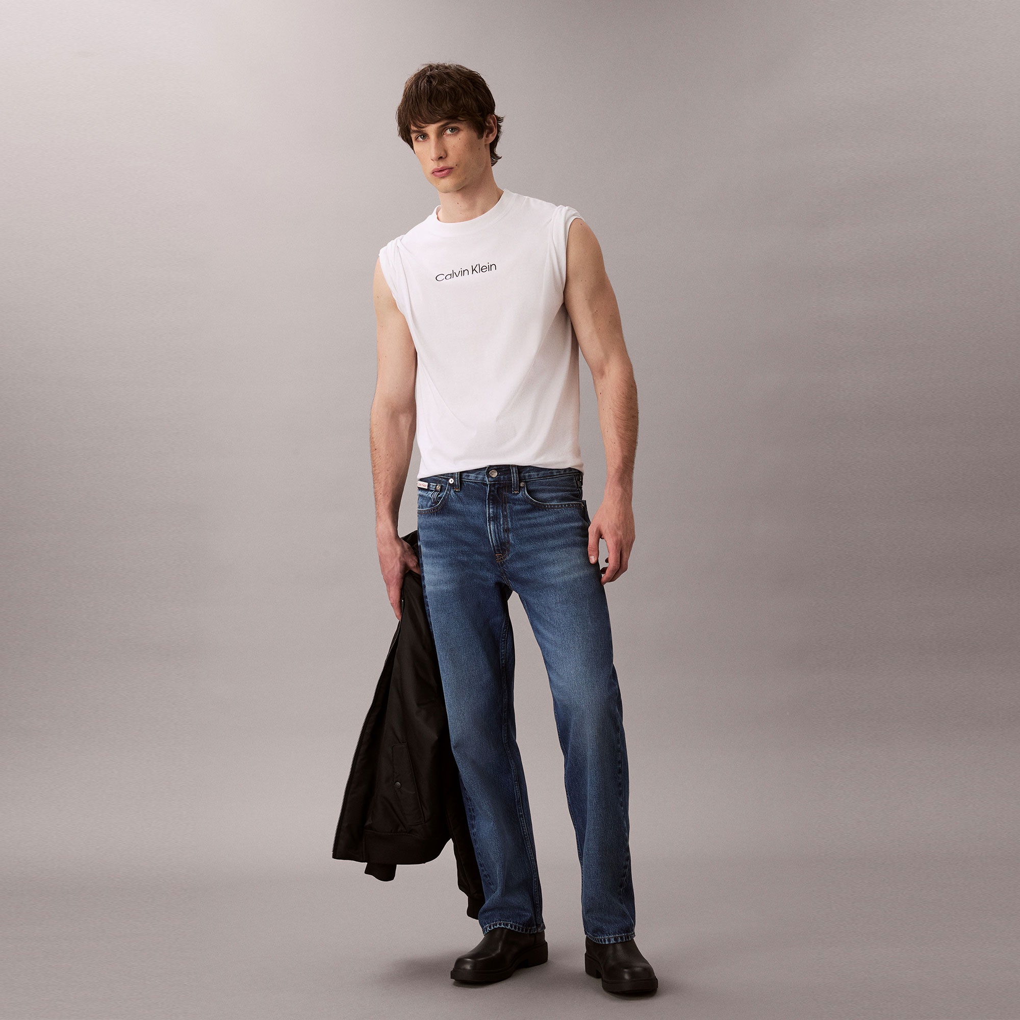 Calvin Klein Standard Logo Crew Erkek Beyaz T-Shirt