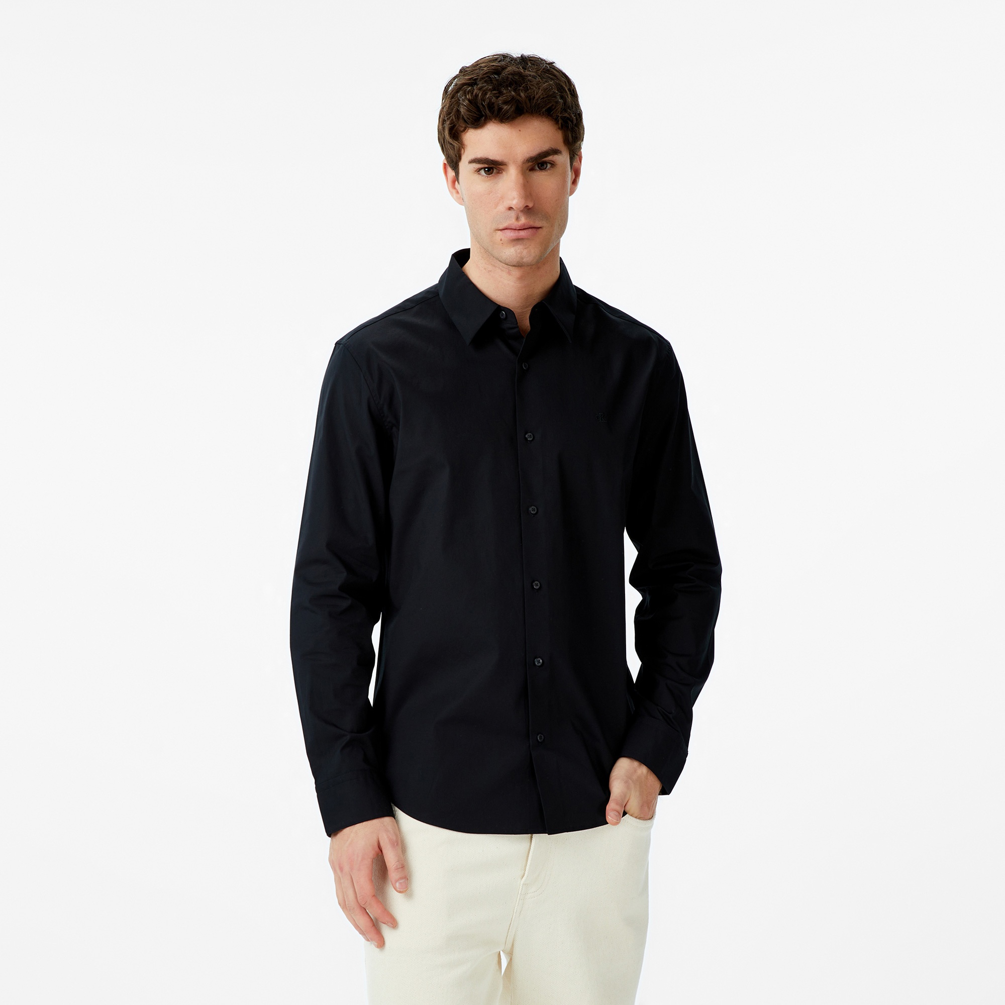 Calvin Klein Solid Stretch Classic Erkek Siyah Gömlek