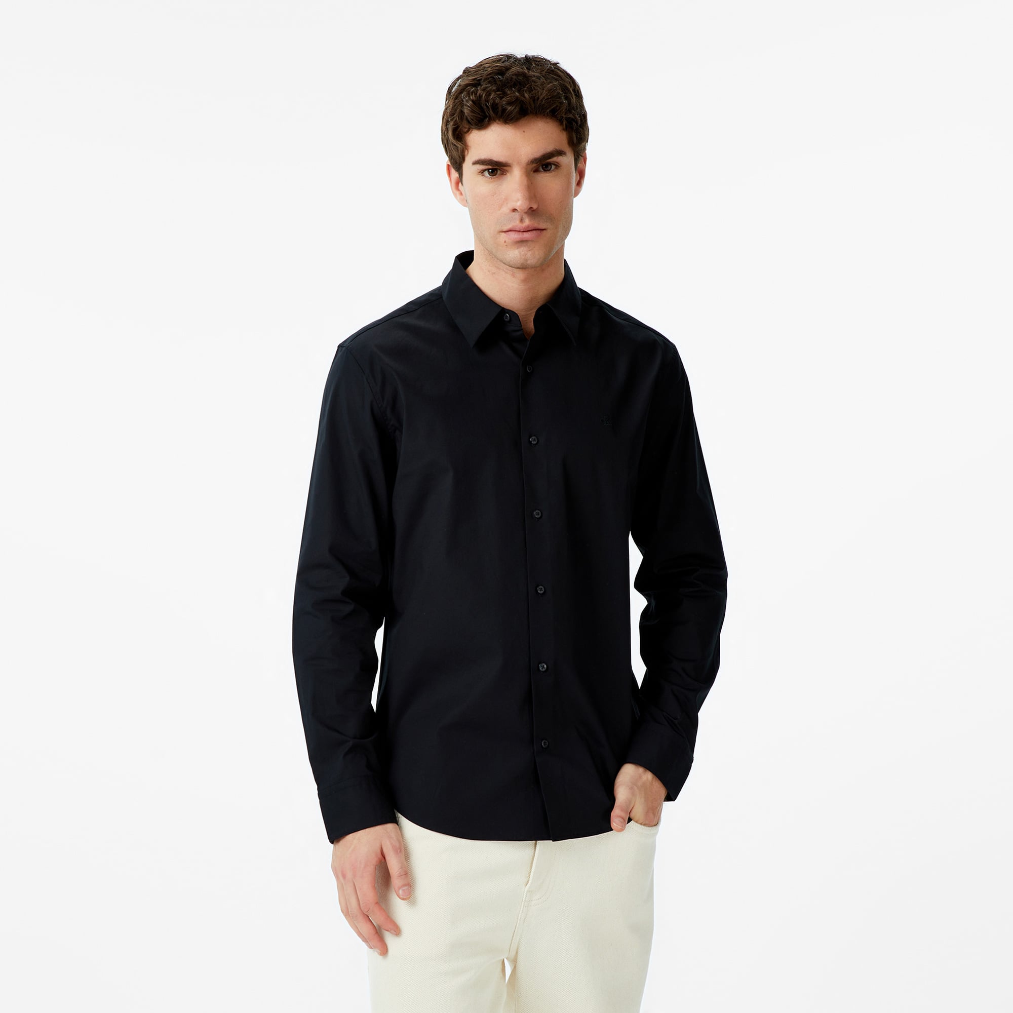  Calvin Klein Solid Stretch Classic Erkek Siyah Gömlek