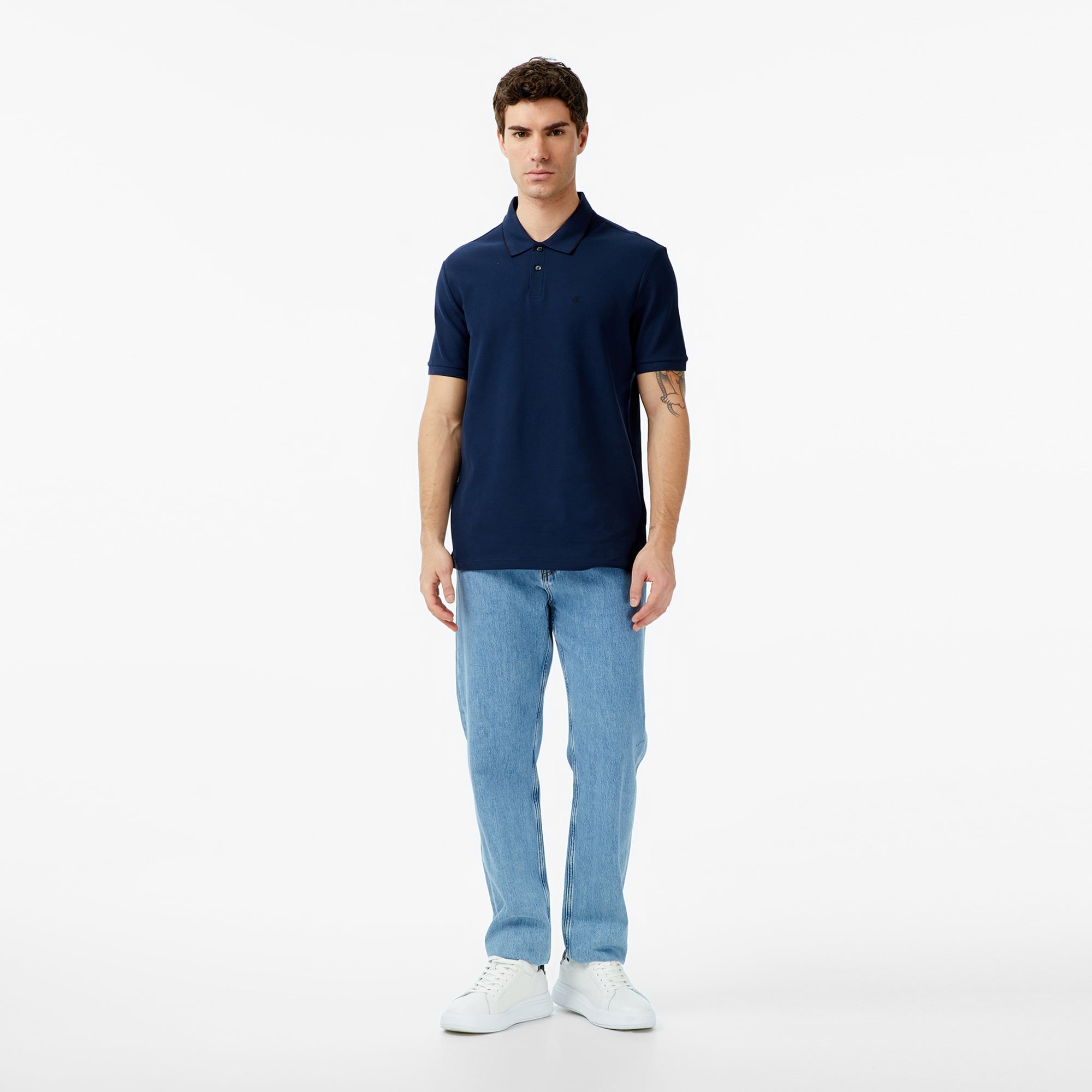 Calvin Klein Refined Pique Tipped Classic Erkek Mavi Polo