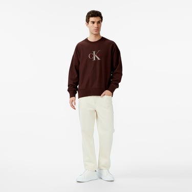  Calvin Klein Premium Terry Monologo Erkek Kahverengi Sweatshirt