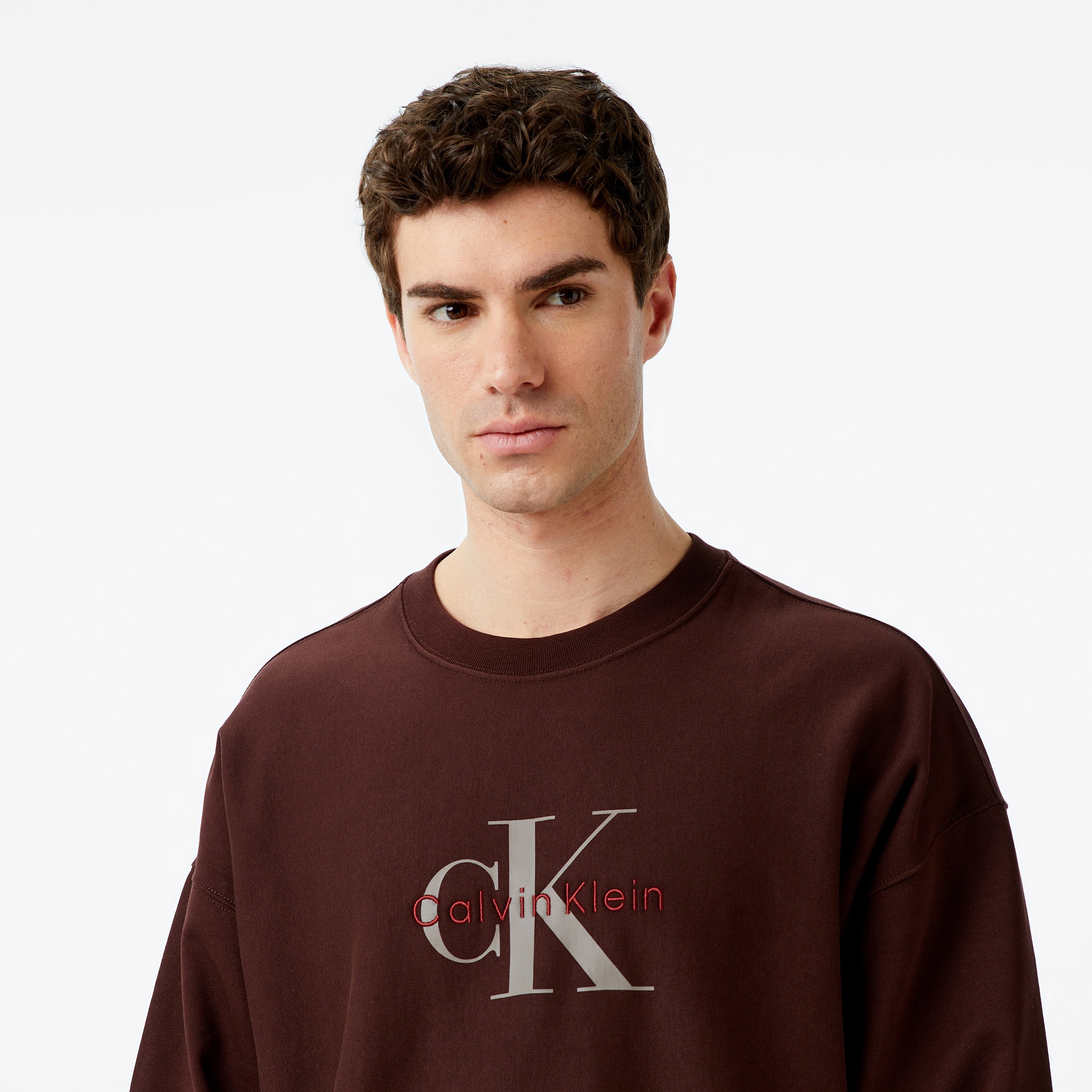 Calvin Klein Premium Terry Monologo Erkek Kahverengi Sweatshirt