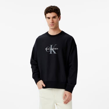  Calvin Klein Premium Terry Monologo Erkek Siyah Sweatshirt