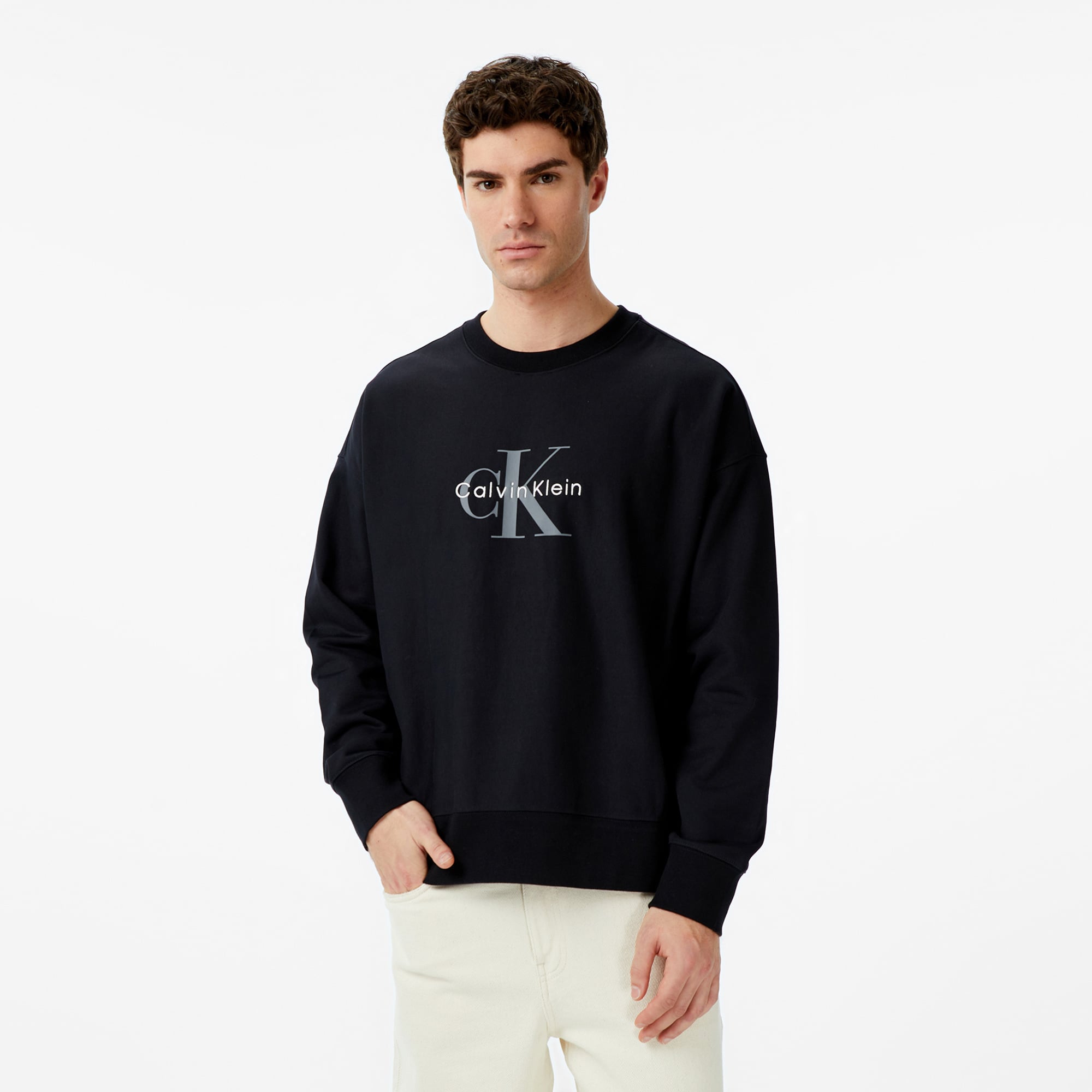 Calvin Klein Premium Terry Monologo Erkek Siyah Sweatshirt