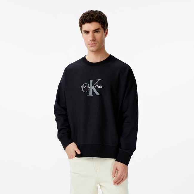  Calvin Klein Premium Terry Monologo Erkek Siyah Sweatshirt