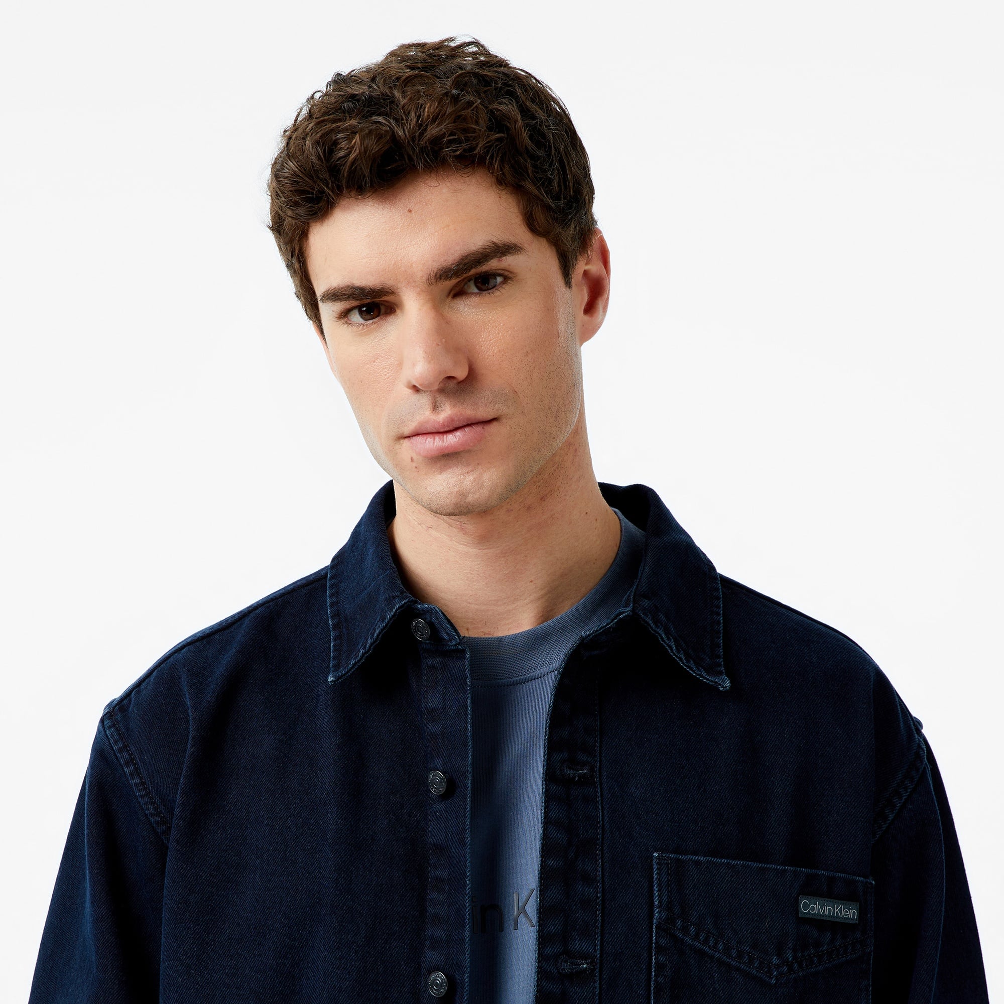 Calvin Klein Blue Black Stone 90S Overshirt Erkek Mavi Gömlek