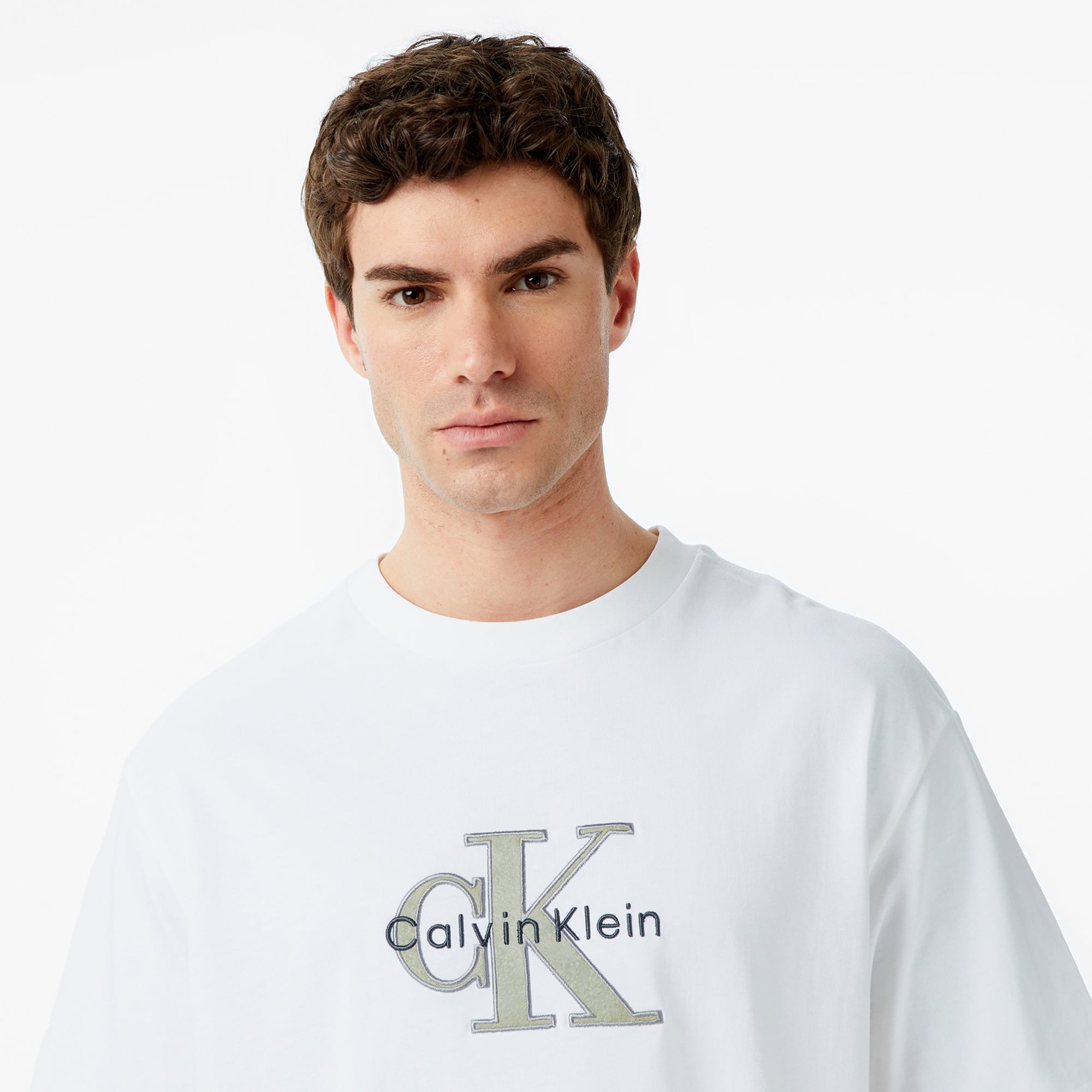 Calvin Klein Tricolor Monologo Graphic Erkek Beyaz T-Shirt