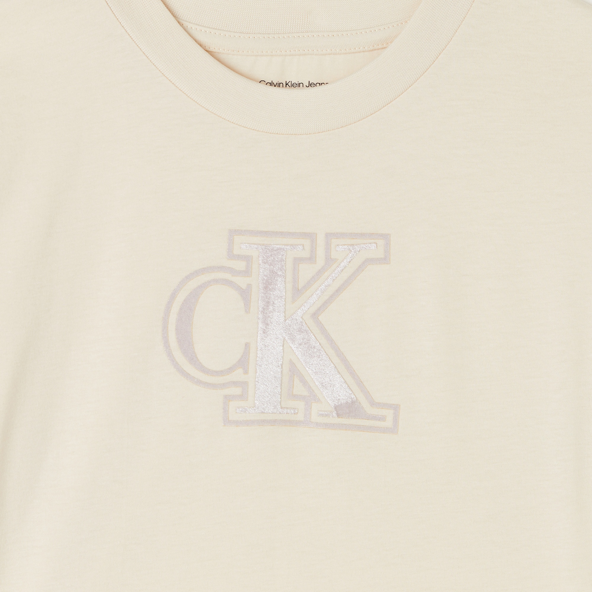 Calvin Klein Velvet Monogram Boxy Çocuk Krem T-Shirt