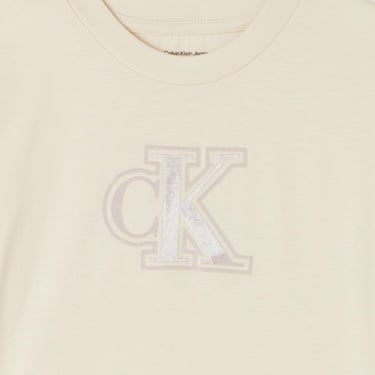  Calvin Klein Velvet Monogram Boxy Çocuk Krem T-Shirt