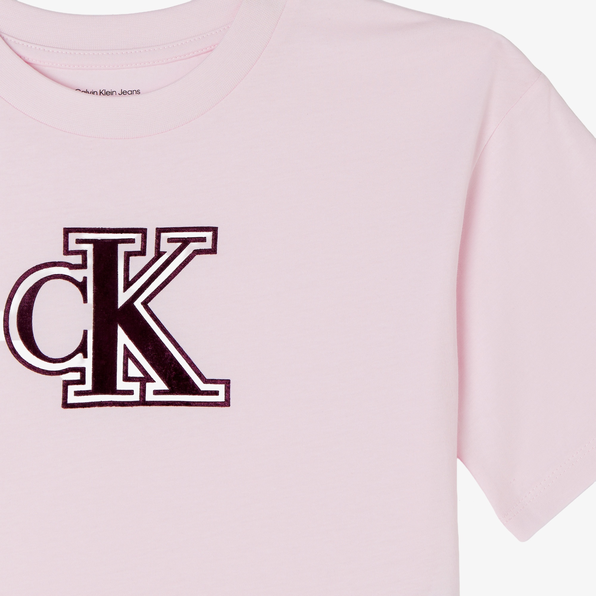 Calvin Klein Velvet Monogram Boxy Çocuk Pembe T-Shirt