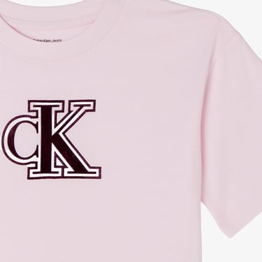  Calvin Klein Velvet Monogram Boxy Çocuk Pembe T-Shirt