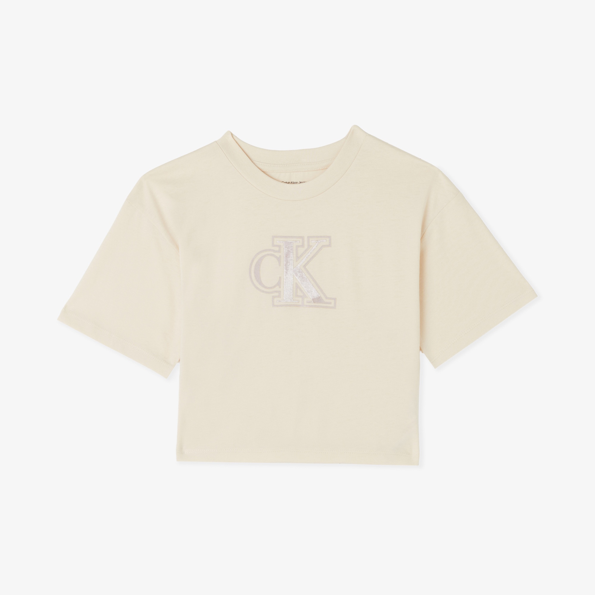 Calvin Klein Velvet Monogram Boxy Çocuk Krem T-Shirt
