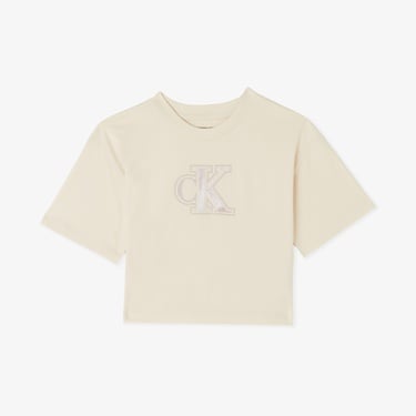  Calvin Klein Velvet Monogram Boxy Çocuk Krem T-Shirt